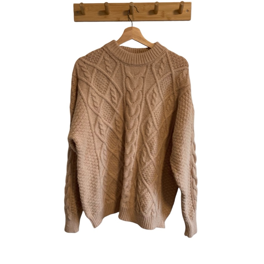 Cable Knit Crew Neck Sweater - Tan